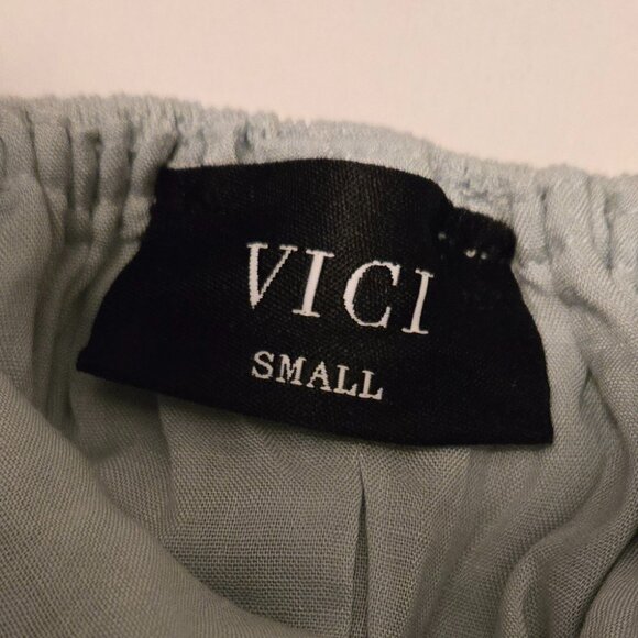 🤍 VICI Sage Green Maxi Dress – Flowy Tie-Front Boho Summer Style (Small) - Picture 6 of 7